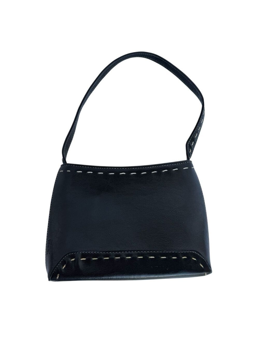 Vintage 90s Y2K KBG Faux Leather Mini Bag Black Square Shoulder Bag Purse EUC